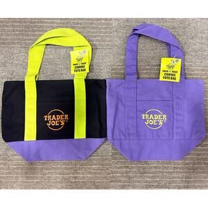 Trader Joe’s Halloween Mini Canvas Tote Bags Set of 2 Black Purple NWT 2026